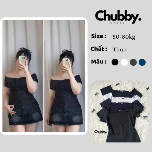 (Có Bigsize) A01 Áo thun ngắn tay, áo trễ vai viền bèo chất co giãn, mát, thoải mái dành cho nữ từ 50-80kg Chubby Cheek 0