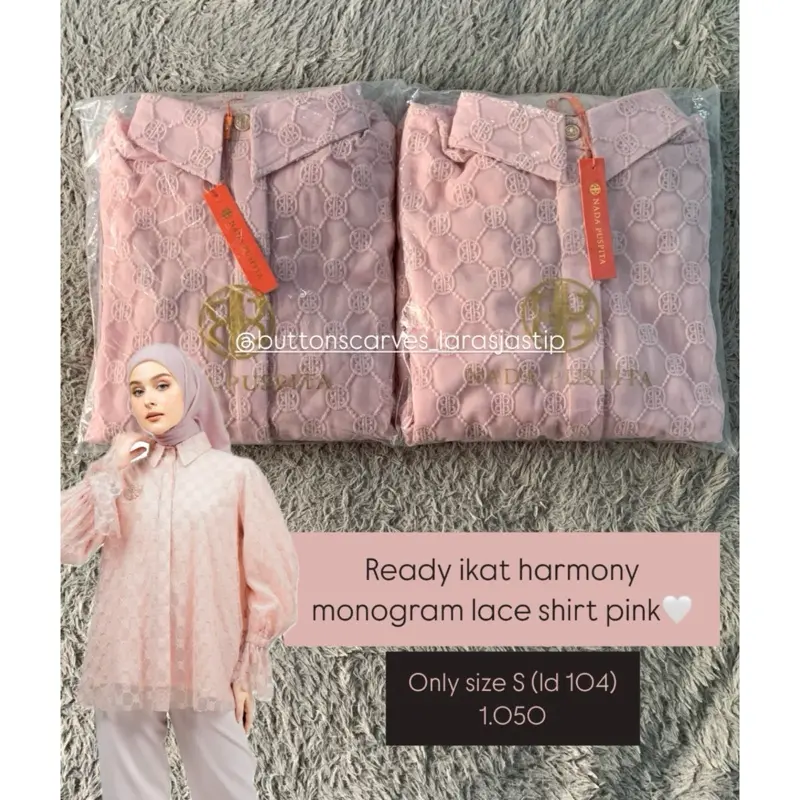 [READY STOCK] IKAT HARMONY MONOGRAM LACE SHIRT PINK NADA PUSPITA SIZE S