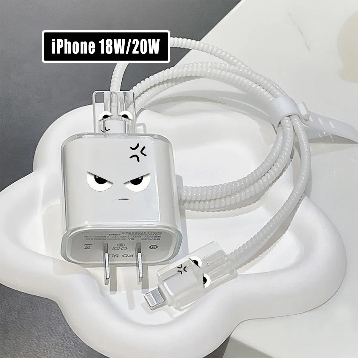 Ốp Bảo Vệ Bộ Sạc Biểu Cảm Hoạt Hình, 20W Và 18W, Tương Thích Với IPHONE 14 Và 15, Cáp Dữ Liệu, Chống Gãy, Được Thiết Kế TPU APPLE 11, Trong Suốt, Với Biểu Tượng Cảm Xúc Dễ Thương