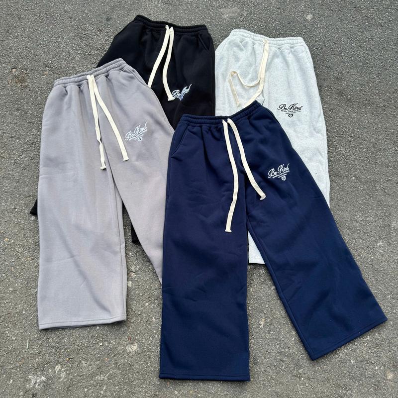 Quần dài ống rộng nỉ Bông thêu chữ BEKING  cotton ống rộng Nam nữ lưng chun dáng suông FAFIC STUDIO