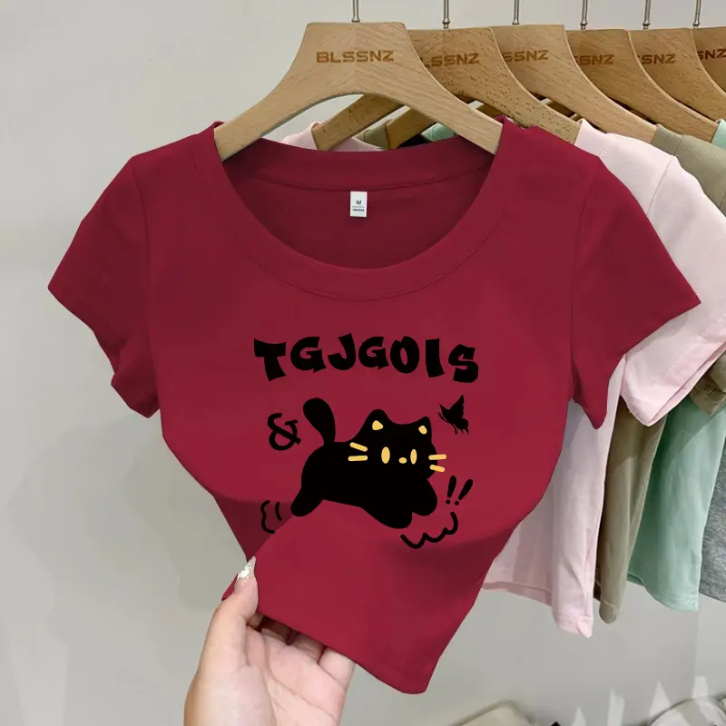 Kaos lengan pendek motif kucing berkualitas tinggi gaya Korea 1