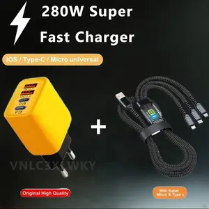 Charger 280W Batok + Kabel Data 3in1 Fast Charging 100W USB Micro, Type C, Lightning Best Quality