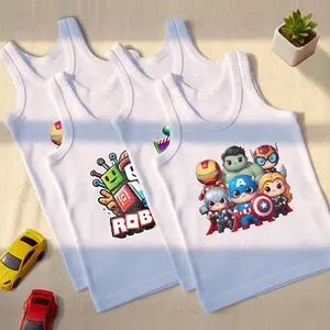 6 Pcs Kaos Dalam Anak Laki-Laki Putih Motif Karakter Singlet Anak Katun Motif Sablon Printing Nyaman Adem Bahan Halus Cocok Sehari-Hari