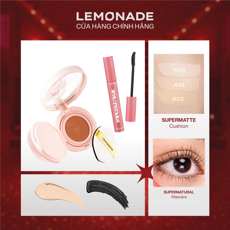 Combo 01 Lemonade Phấn nước siêu kiềm dầu Supermatte Cushion 15g và 01 Lemonade Chuốt mi Mascara SuperNatural 7.5g