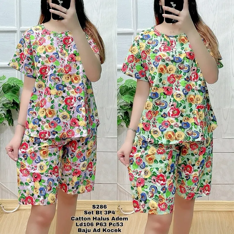 N28 Baju Tidur Set Wanita Lengan Pendek Setelan Baju tidur Wanita Standar Jumbo 2