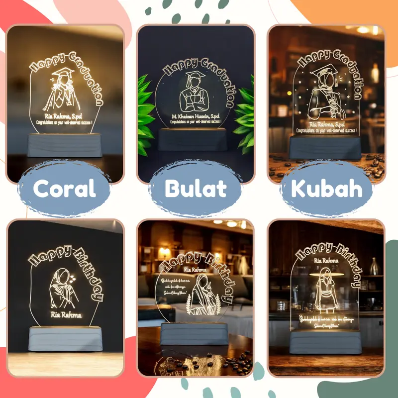 Novo Lampu Hias Akrilik Custom Kado Gift hadiah souvenir Wisuda wedding Graduation Birthday Anniversary Lampu Kamar Tidur Aesthetic 1