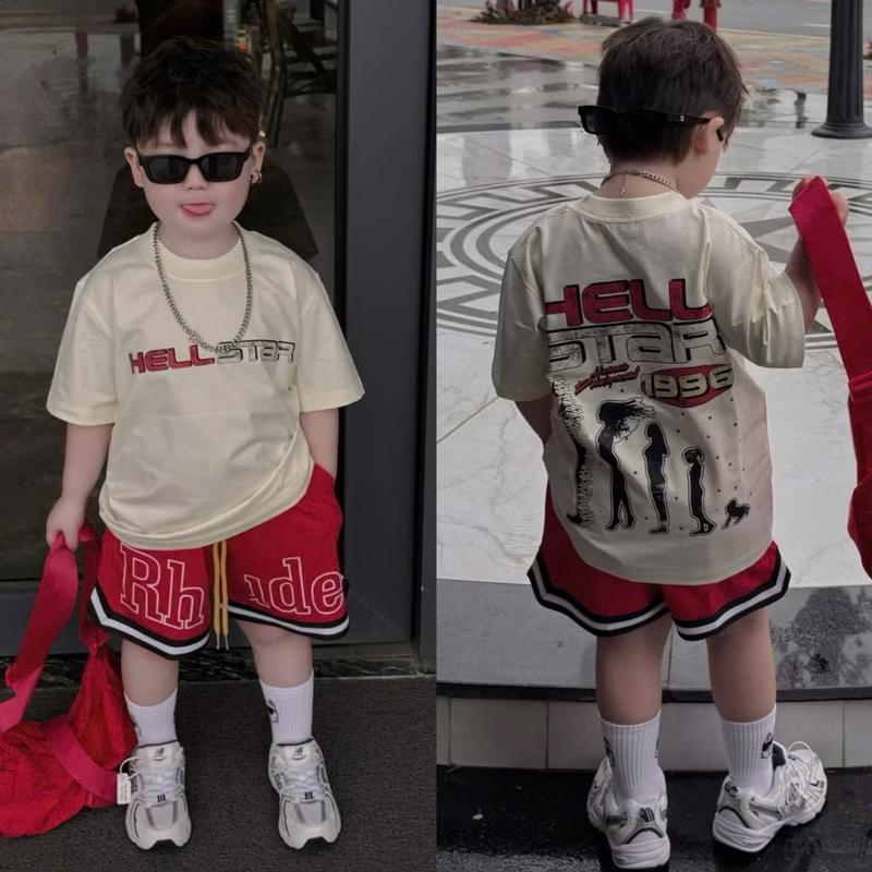 Bộ quần áo cộc tay cho bé trai HELL STAR set áo thun quần short viền trẻ em,TPKIDS M1003