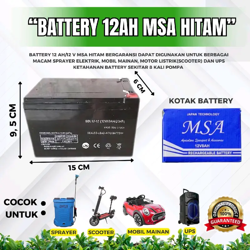 BATERAI AKI 8A 9A 10A12A 12V SPRAYER HAMA ELEKTRIK MSA / Accu Baterai 8AH 9AH 10AH 12AH Jam Batre 4