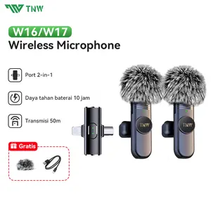 TNW W16/W17 2 In 1 Wireless Microphone Clip On Mic Portable Microphone Lavalier Mikrofon HP Untuk YouTube Facebook Live Streaming