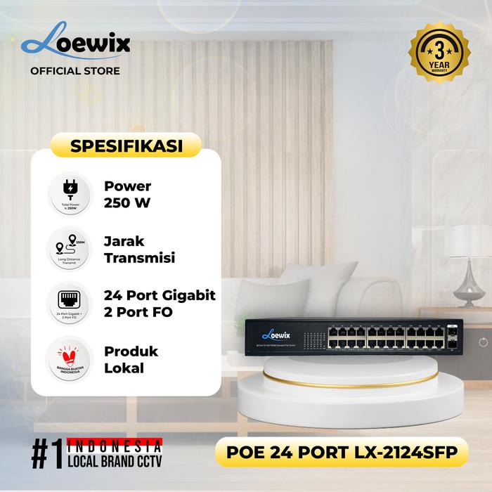 Gambar LOEWIX PoE Switch CCTV 24 Port Full Gigabit + 2 Port FO - Sakelar Power over Ethernet Metal Casing-  LX-2124SFP dari Loewix Kota Administrasi Jakarta Utara Tokopedia