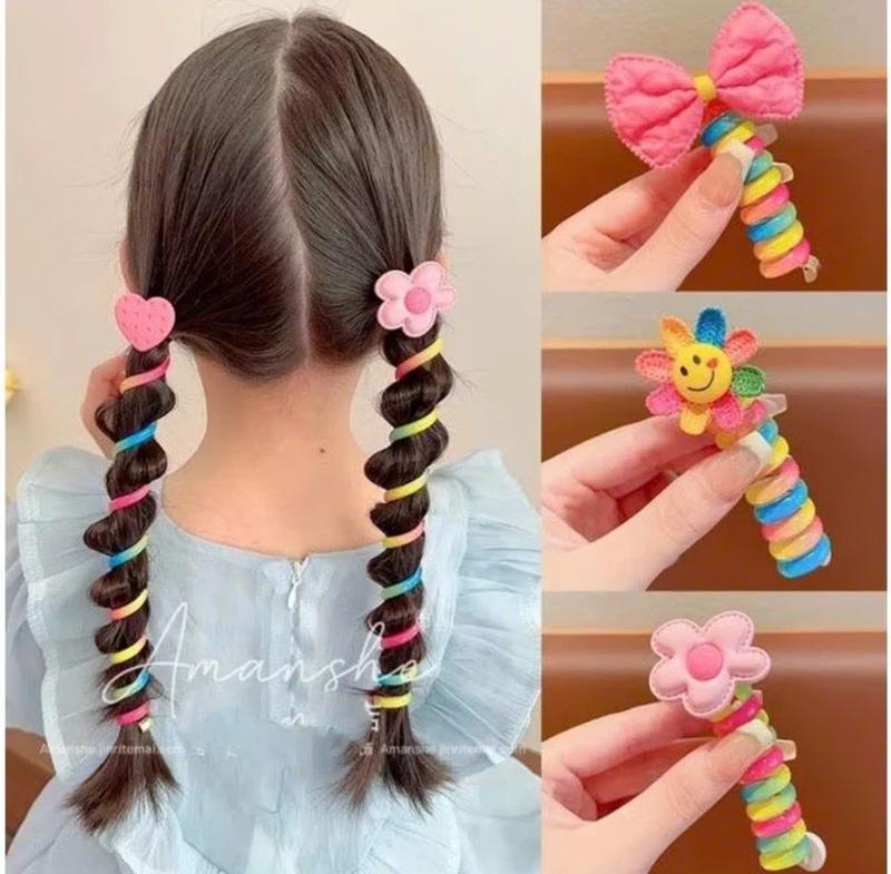 Chun cột tóc màu cầu vồng hình bướm kute cho bé Dây buộc dạng lò xo xoắn tạo kiểu cho bé