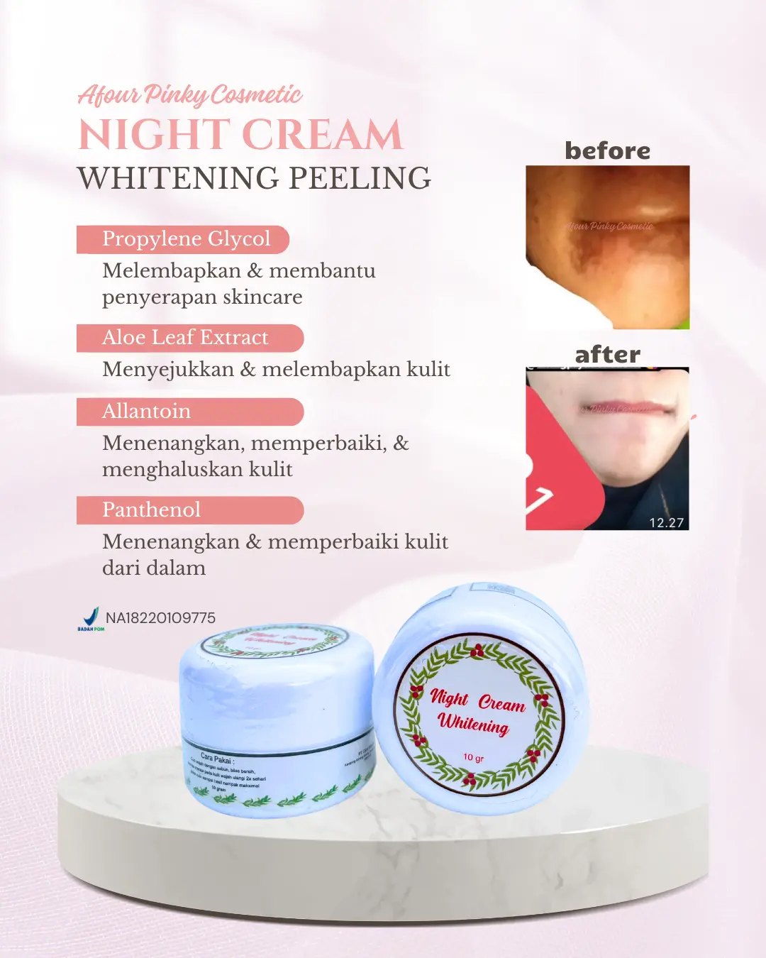 Night Cream Whitening Peeling Afour Pinky Cosmetic