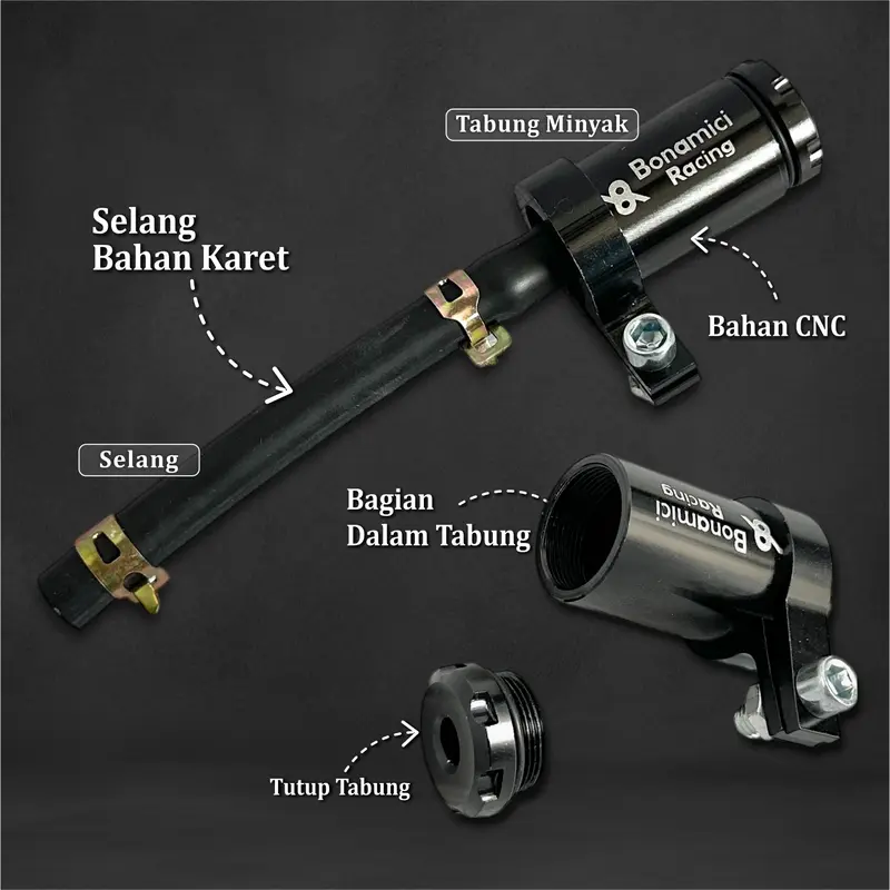 TABUNG MINYAK REM BONAMICI TABUNG MASTER REM ATAS / DEPAN ORIGINAL FULL CNC IMPORT + SELANG DAN BREKET TABUNG MOSCOW DUDUKAN TABUNG BONAMICI RACING UNIVERSAL SEMUA MOTOR 1