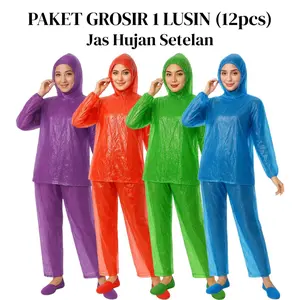 ISI 12 PCS Jas Hujan Warna Setelan (Jaket Celana) Mantol Jas Hujan Dewasa 4 Warna Ringan Tanpa lengan karet