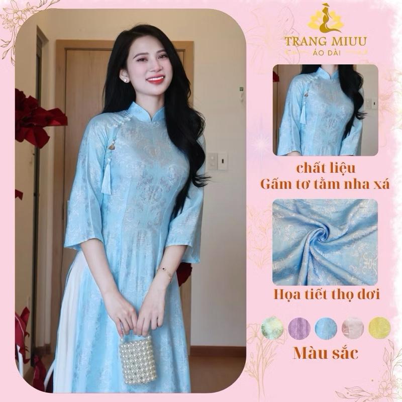   Áo Dài Trang Miuu  Lụa tơ tằm nha xá nền thọ dơi cao cấp 