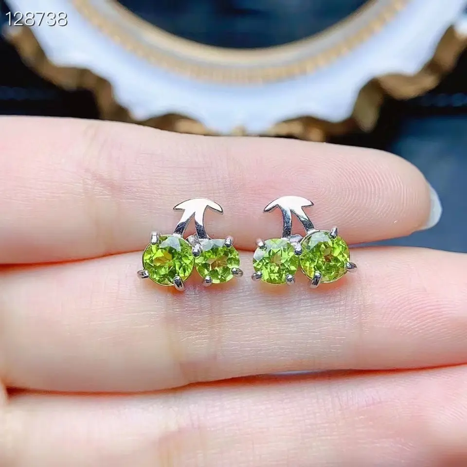 Bông tai peridot tự nhiên, S925 , đá chính, 5x5mm, 0041