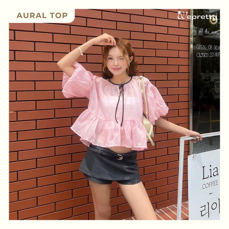 Deal Mở Bán Tặng Áo Hai Dây AH17 AURAL TOP Áo Babydoll Tay Phồng Chất Liệu Tơ Mềm Phong Cách Nữ Tính Bánh Bèo Dễ Thương
