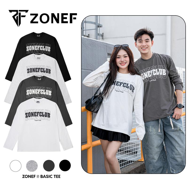   CÓ BIGSIZE  Áo Thun Dài Tay Form Rộng Chất Cotton 250 GSM By Zonef Áo Thun Thu Đông Cổ Tròn Unisex Nam Nữ Style Trẻ Trung Cá Tính 