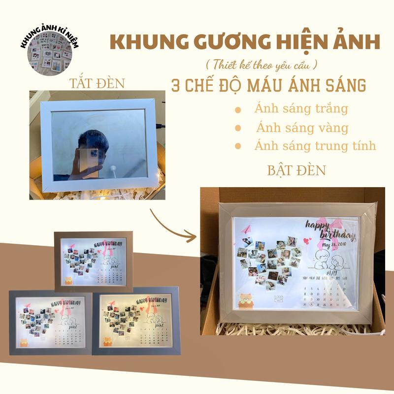  khung gương hiện ảnh ,gương đèn LED  hiện ảnh khi bật đèn in theo yêu cầu làm quà sinh nhật 20 10 kỷ niệm ,... 