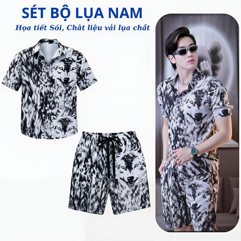  Bộ quần áo Lụa Nam Họa Tiết Sói  chất liệu vải lụa mềm mịn Họa tiết 