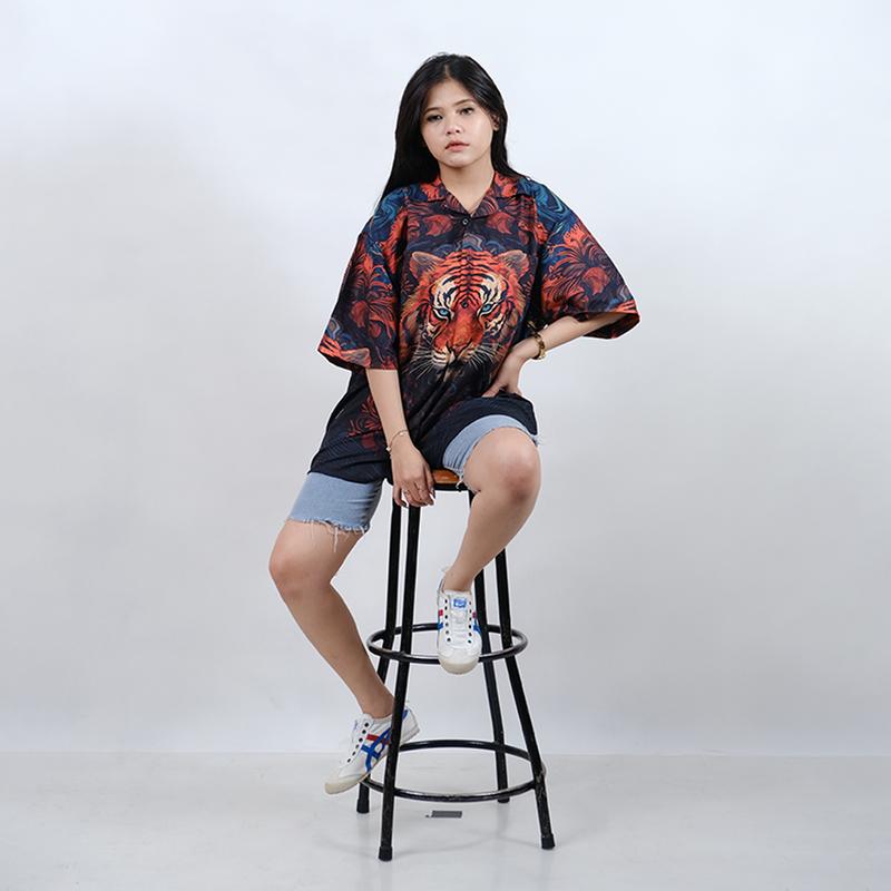 Baju KEMEJA KEKINIAN PRIA WANITA DOWEAR MOTIF HARIMAU HIJAU 251 Printing 3