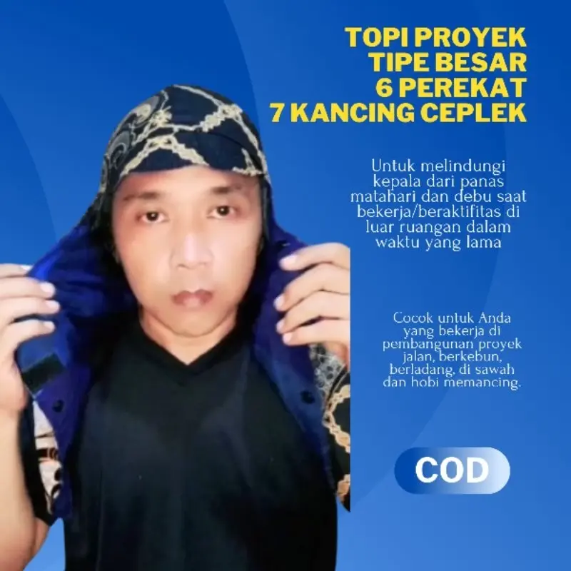 Topi Kerpus Proyek Mancing Jepang Las Sebo Anti Panas Matahari Tipe Besar 7 Kancing Ceplek 6 Perekat Bahan Katun 2 Lapis Adem Nyaman Motif Batik Bolak Balik 2