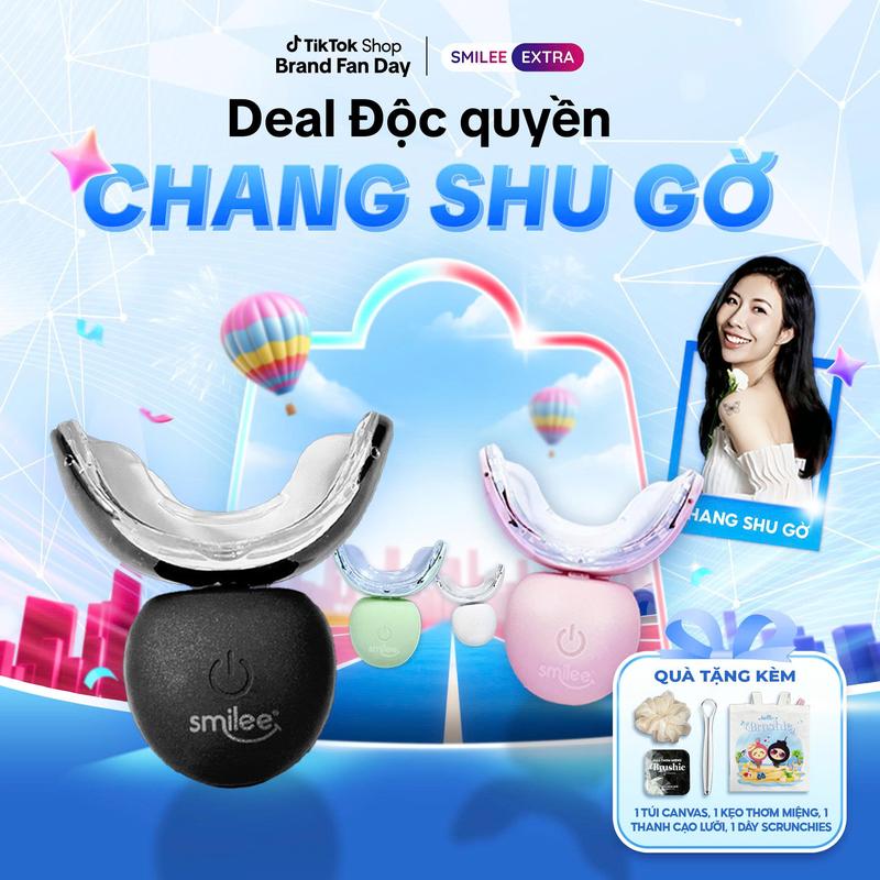 CSG_CÓ QUÀ Smilee Extra White - Bộ kit hỗ trợ làm trắng răng tại nhà gồm 3 bút gel làm trắng - Duy trì độ trắng lên đến 8 tháng tuỳ cơ địa + TÚI CANVAS + KẸO THƠM MIỆNG + THANH CẠO LƯỠI + DÂY BUỘC TÓC