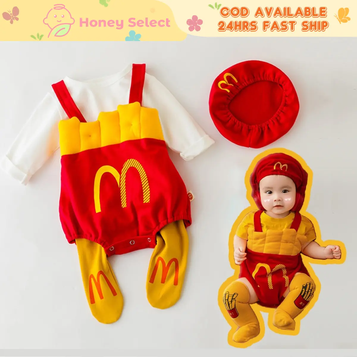 Baby Mcdo Clothes Food Themed French Fries Outfit Cosplay Halloween McDonald Clothes Christmas Newborn Romper