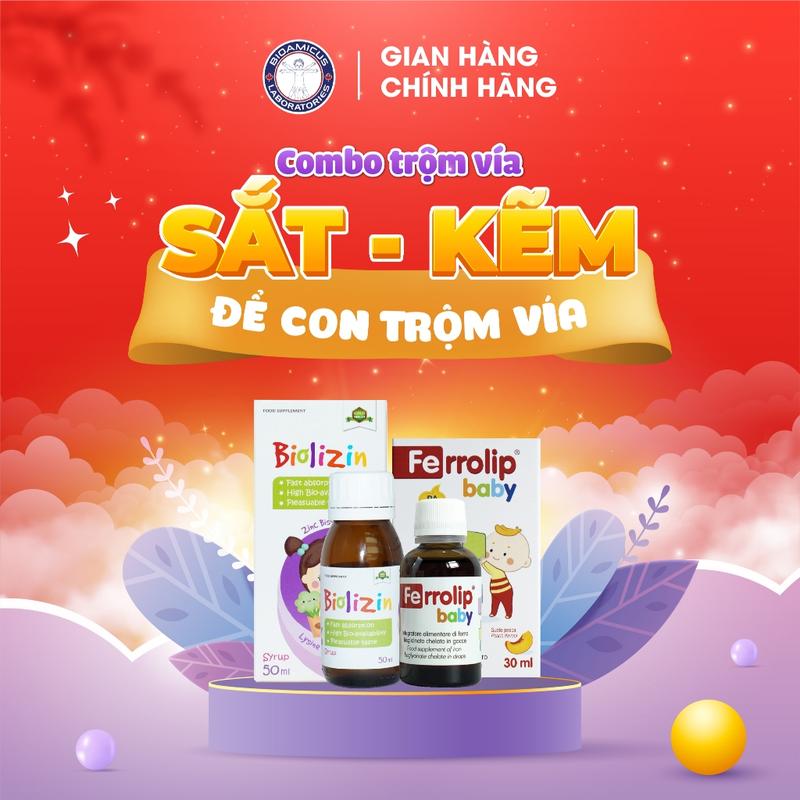  Combo Sắt Ferrolip baby và Kẽm Biolizin Vị Đào Thơm Ngon 