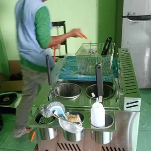 XINHONG Penggorengan gas multifungsi dan wajan datar Stainless Steel dengan saringan Penggorengan Keripik untuk Restoran Komersial Dapur Rumah