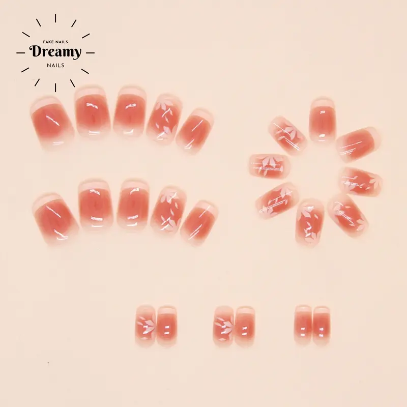 R843  DREAMYNAILS KUKU PALSU 2D 24PCS + R843 Falling Flowers cherry blossom blush French 5