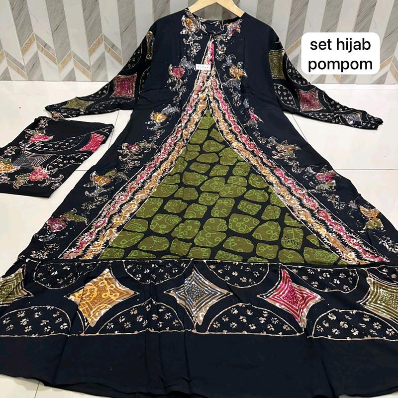 gamis set hijab sogan pom pom terbaru terbestseller 8