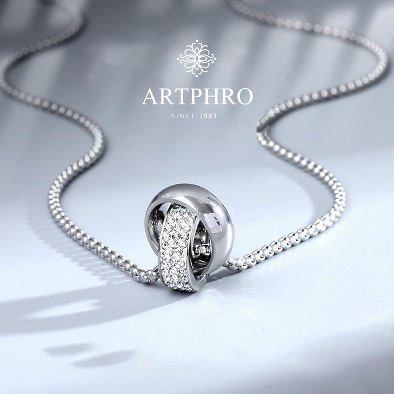 ARTPHRO Vòng cổ mặt dây chuyền vòng đôi, làm bằng thép titan, phụ kiện cho nam Hoa