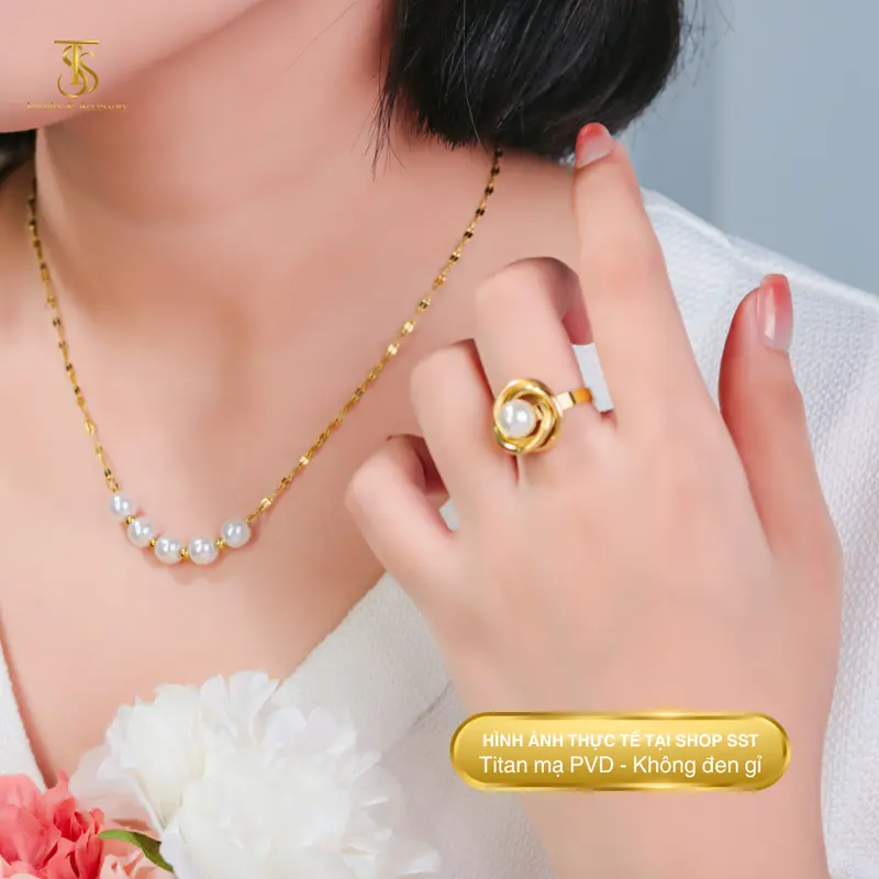 Dây Chuyền Nữ SST Official Ngọc Trai Phối Bi Dây Lá Me | Titan Không Đen Rỉ Sét VC437 4