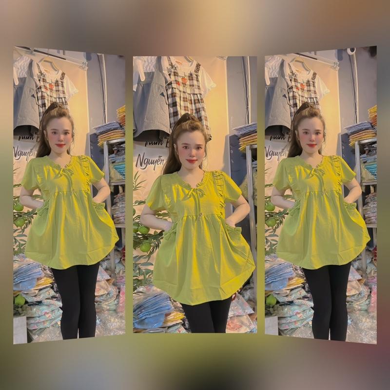  Áo bầu cổ nhún xinh có size 40-95kg Váy Bầu Đầm Bầu 