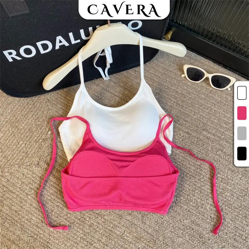 Áo Bra Nữ Gân Tăm Kiểu Yếm Cột Cổ Sexy Có Mút Mỏng Năng Động , Top Áo Lót Hở Lưng Quyến Rũ Mềm Thoáng Mát CAVERA Women Thun Nhung B8703