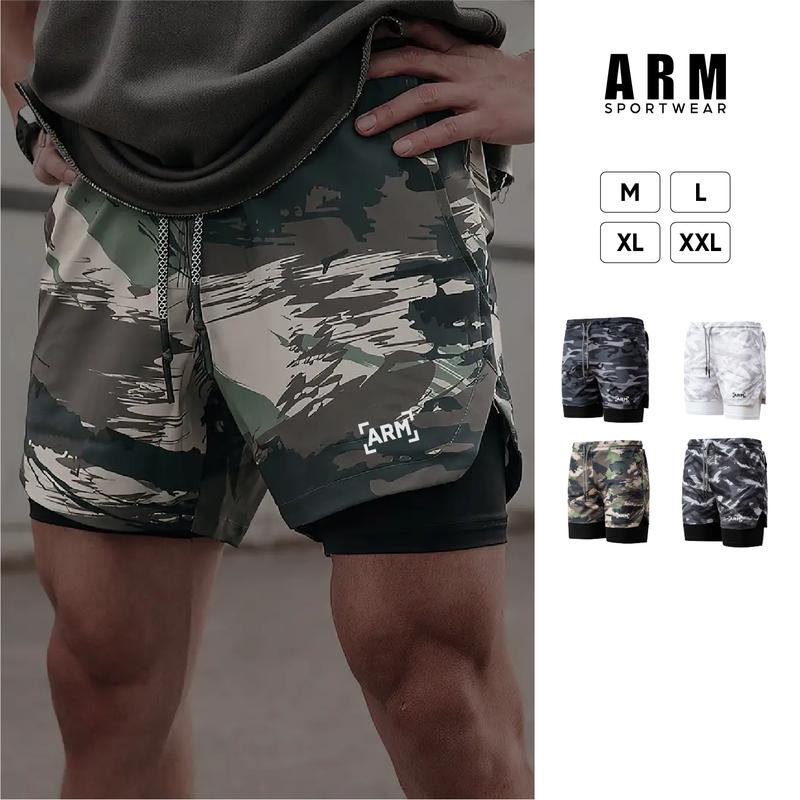 [DEAL SỐC] Quần Đùi CAMO 2 Lớp Thể Thao Nam ARM Sportswear Chất Vải Siêu Nhẹ, Co Giãn Vận Động Thoải Mái Tập Thể Dục Tập Gym Thoáng khí
