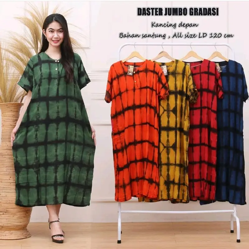 daster jumbo bali jumputan kancing busui Dress Wanita Rayon Dewasa Bumil 2