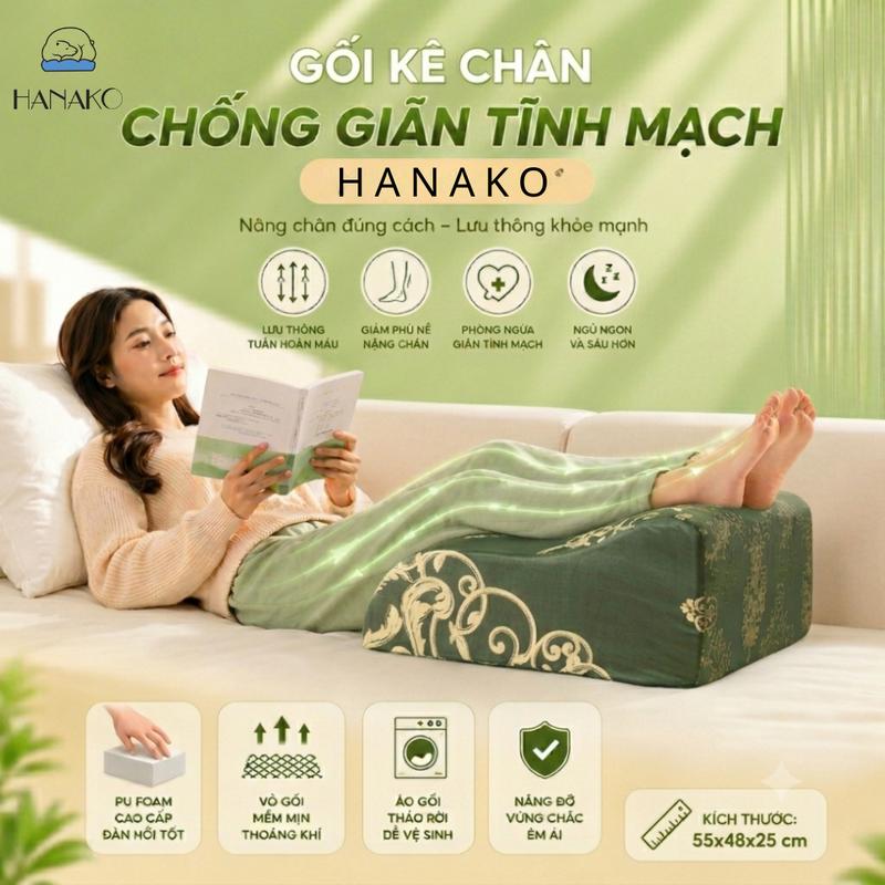 Gối kê chân chống giãn tĩnh mạch Hanako- Kích thước 55cm*48cm*25cm - Hàng thương hiệu dành cho người cao < 158cm