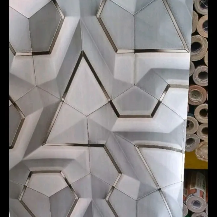 Wallpaper Sticker Dinding Motif Geometrik Arizonal Putih Dof List Gold Bahan Kertas PVC Full Lem Perekat Natural Minimalis Premium COD 4