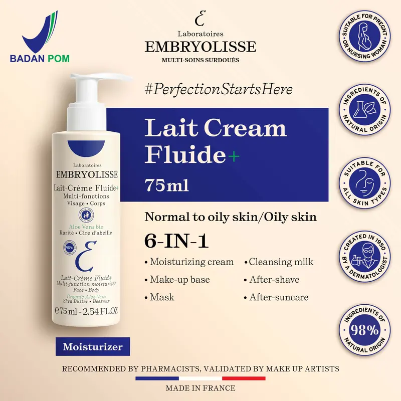 Embryolisse  Lait-Creme Fluide+ 75ml 6 In 1 Pelembab Moisturizer Wajah 0