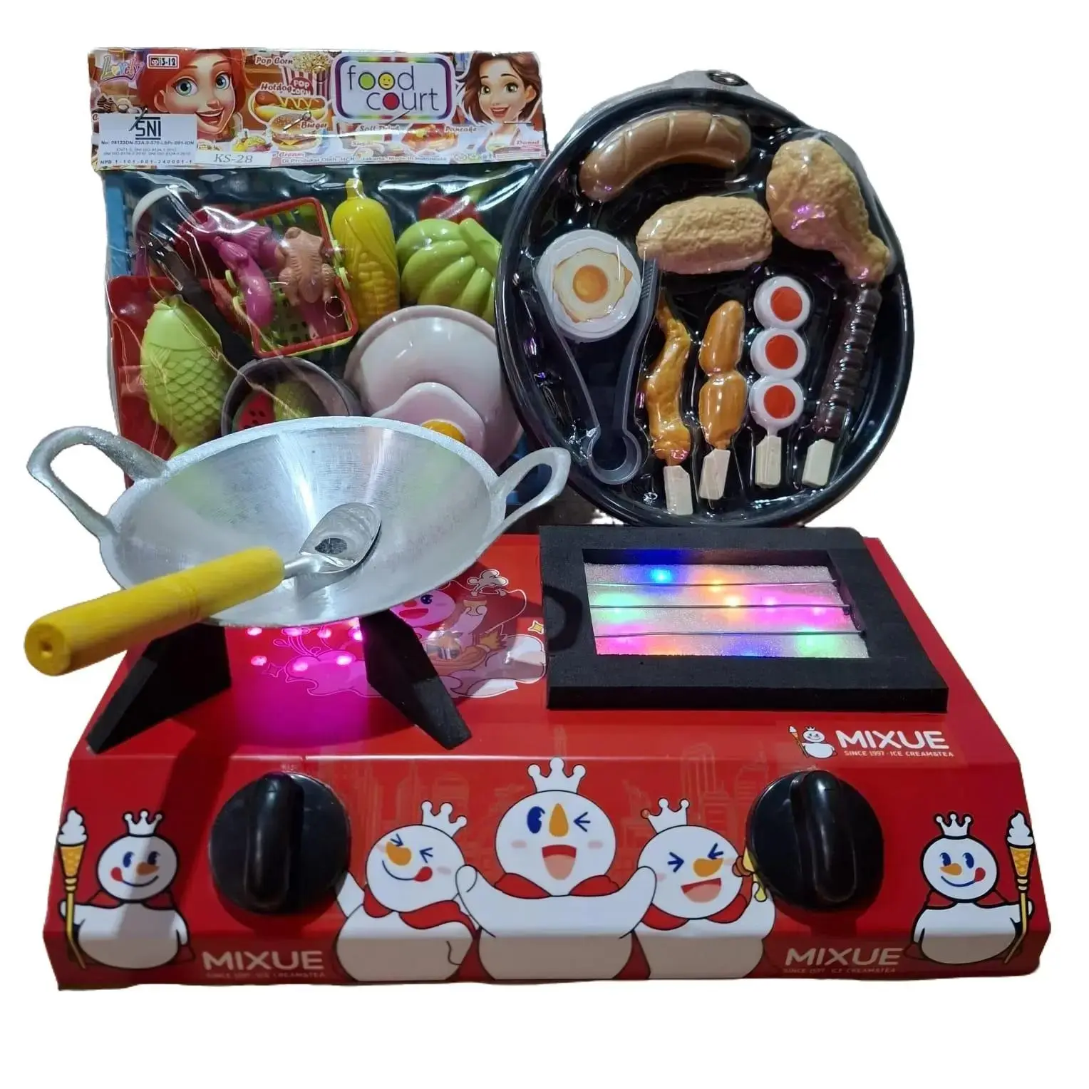 Mainan Masak Masakan Anak Perempuan 1 Set Lengkap Dengan Kompor Nyala Lampu LED Toys