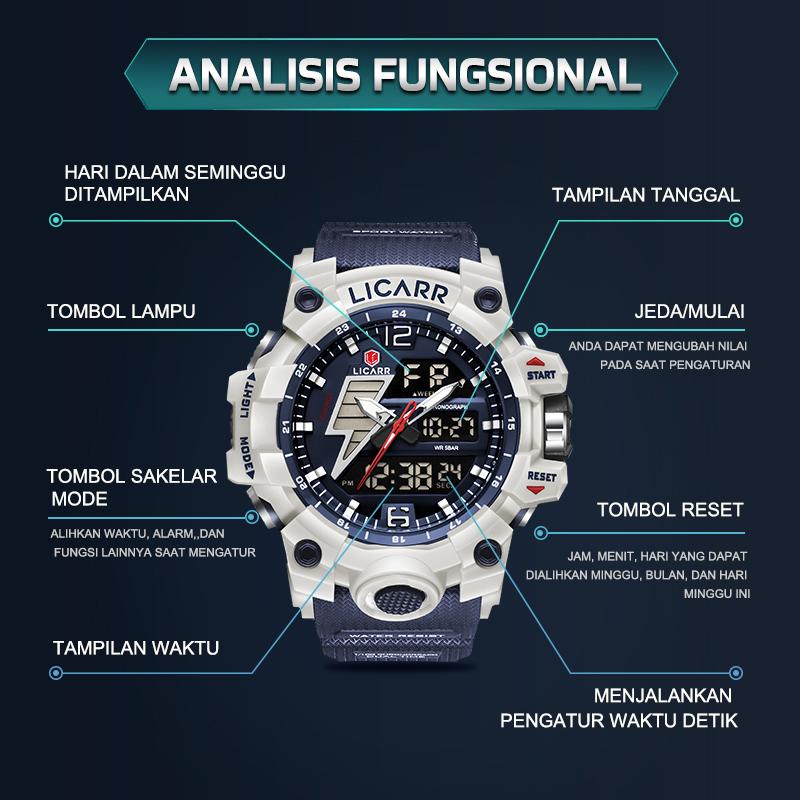LICARR Jam Tangan Pria Olahraga Analog-Digital Fashion Tahan Air Santai Kuarsa Jam Tangan Cowok Original Merek Stopwatch 9528 7