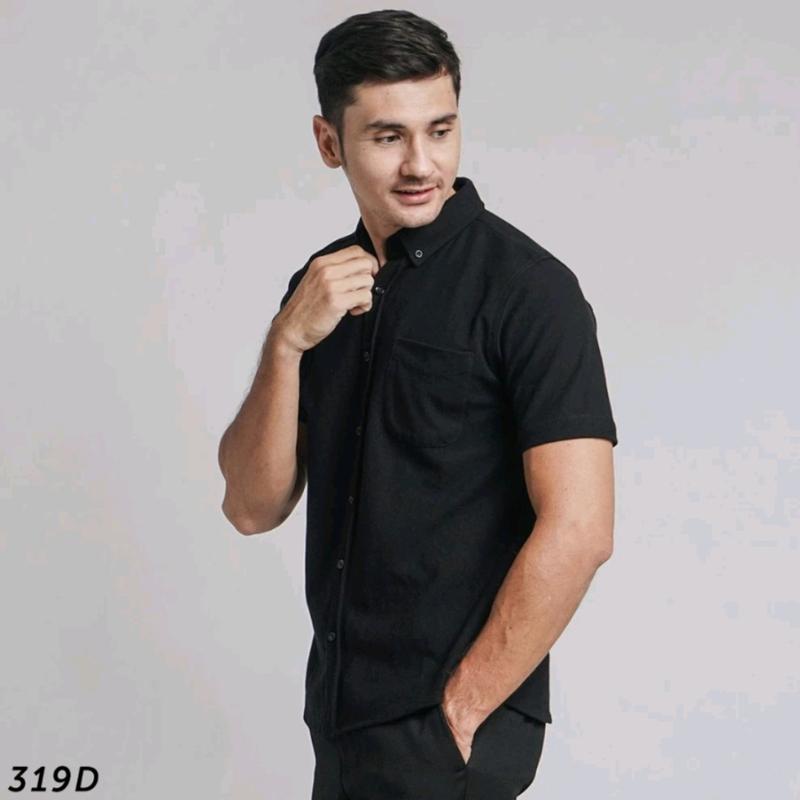 Kemeja Hem pria tangan pendek Slimfit baju distro bahan katun  Navy hitam nyaman 2