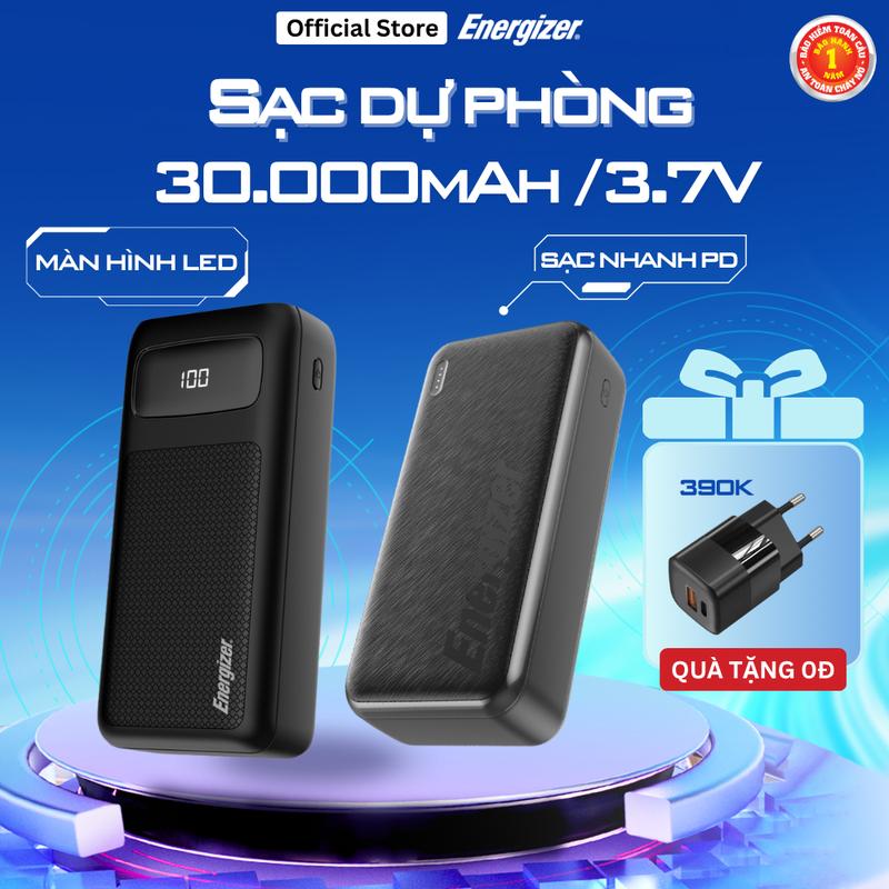 Pin sạc dự phòng Energizer 30000mAh/3.7V Li-Polymer - sạc nhanh 22.5W, 3 cổng sạc ra tiện lợi bảo hành 2 năm