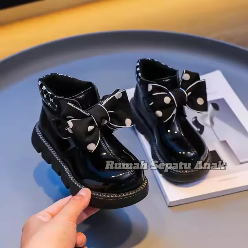 Sepatu Anak Perempuan Model Boot Pita Vulkadot Fashion Anak Keren dan Lucu Trendy 4