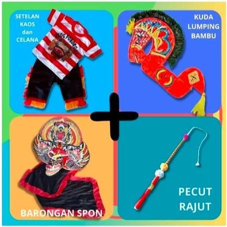 PAHE Paket murah komplit setelan kaos reog+kuda lumping+barongan spon+cambuk jaranan kuda lumping 1