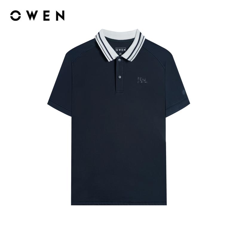  OWEN - Áo polo nam Bodyfit APV253647 màu Xanh đậm chất liệu Nylon spandex hoạ tiết Pha phối menswear 