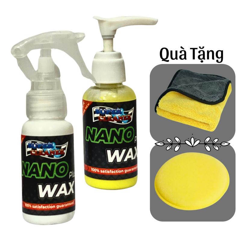 Combo dưỡng bóng và phục hồi nhựa Super Cleaner Nano Wax 50ml tặng mút và khăn