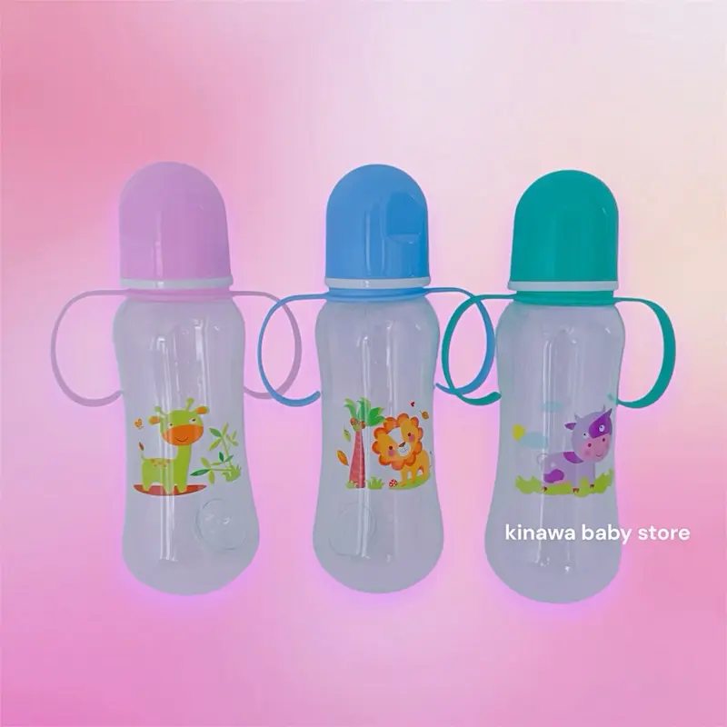 Botol susu besar 250ml atau 125ml bening dengan gagang dilengkapi dot miring ukuran L untuk Bayi Baru lahir Cewek Cowok Biru Pink Baru lahir Accessories